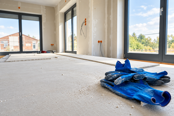 Werkzeug und vorbereiteter Innenraum bei Renovierungsarbeiten